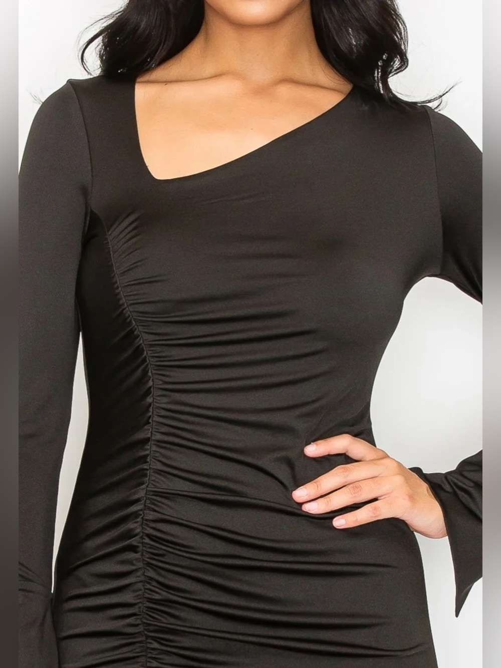 BCBGMaxAzria Asymmetrical Ruched Long Sleeve Top